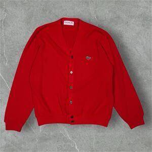 Vintage Izod Lacoste 60s 70s Red Cardigan Size Large Grandpa Sweater Casual USA